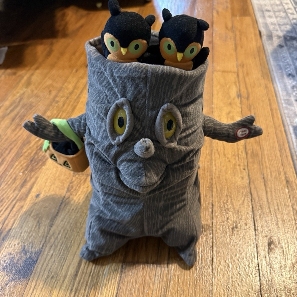 Hallmark Spooky Tree Owls Plush 12" Animated Singing Halloween Addams Family